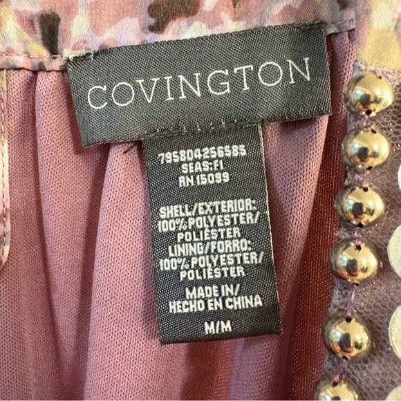 Covington Women's Purple Floral Sleeveless Top Blouse Size M Med Beaded Bling - Picture 4 of 4
